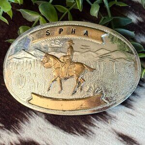 Vintage 1970s Comstock Silversmiths Western Trophy Horse Cowboy Buckle